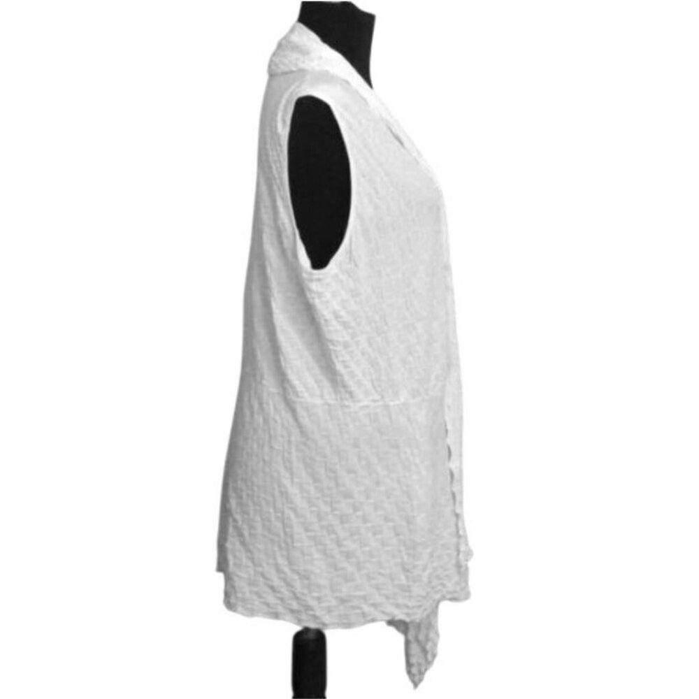 Lafayette 148 New York Size L Sleeveless Textured White Open Front Cardigan Vest - Picture 5 of 7